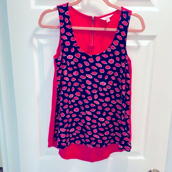 Lilly Pulitzer Pink Sleeveless Tank Top with Cheeky Lip 👄 Print 🦄 - Picture 1 of 7